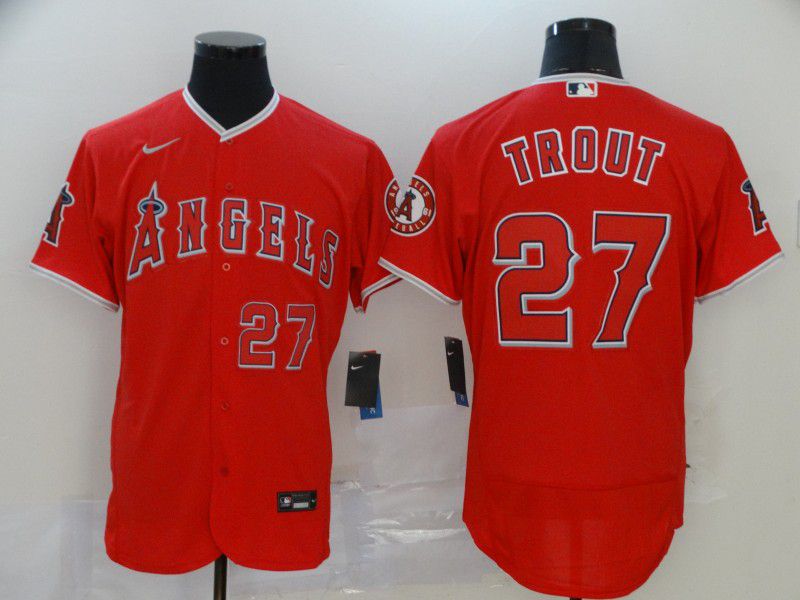Men Los Angeles Angels 27 Trout Red Nike Elite MLB Jerseys